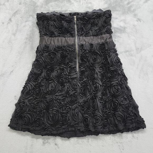 Forever 21 Dress Womens L Black Strapless Floral Rosette Mini Bodycon Back Zip - Picture 2 of 8
